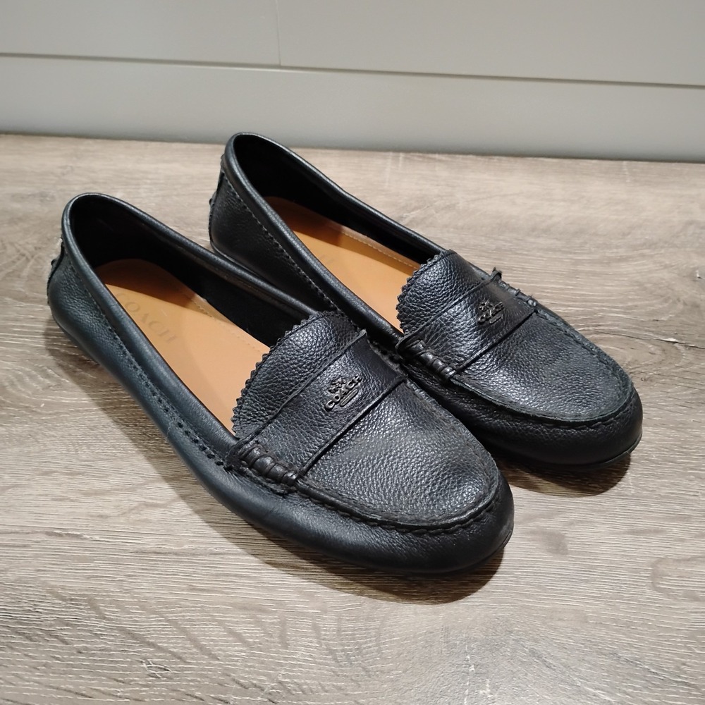 Coach Odette Black Pebbled Leather Slip On Driver Loafers Flats Womens 10 B